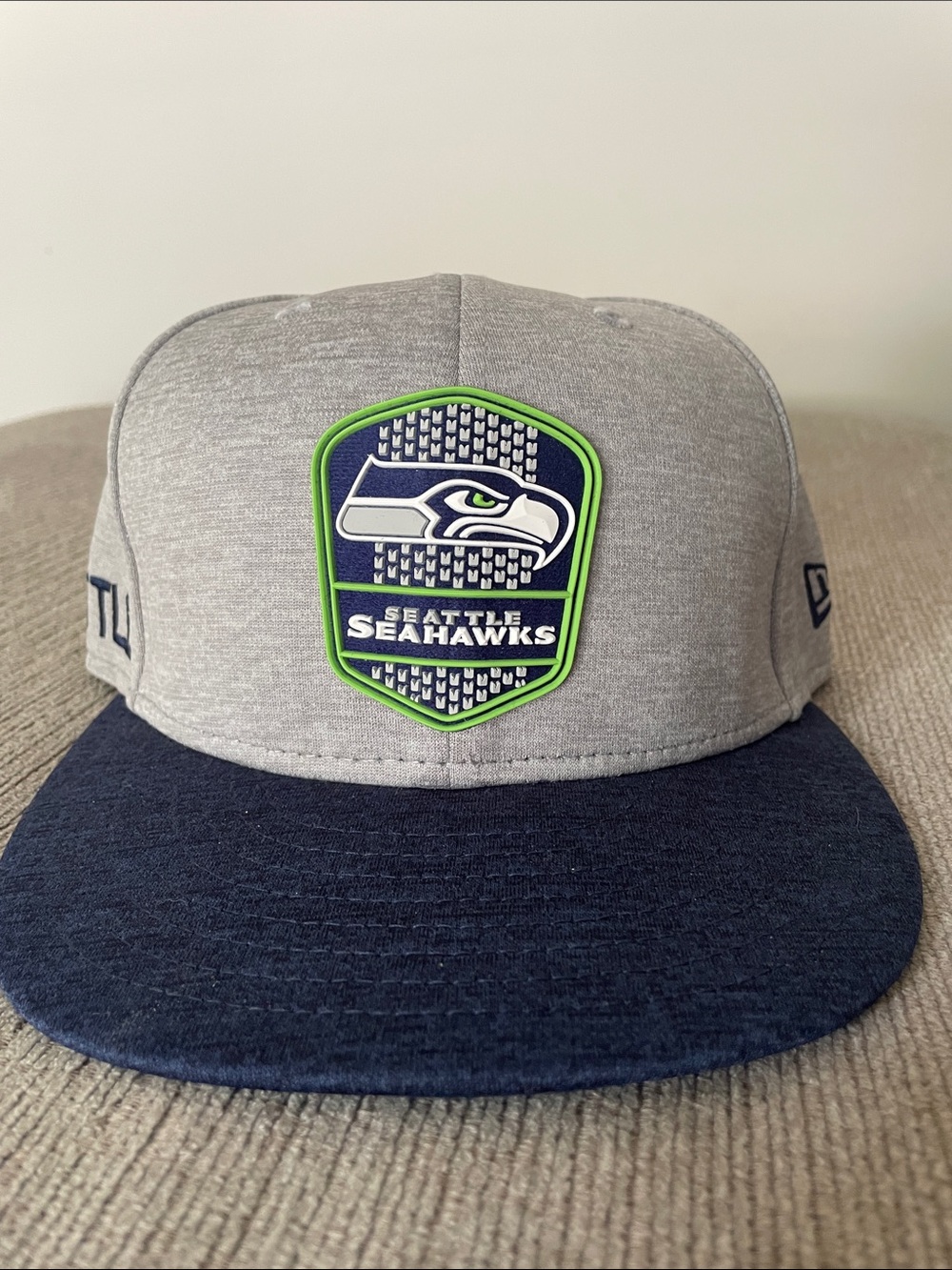 New Era Grey, Navy & Neon Green Seattle Seahawks Patch Hat